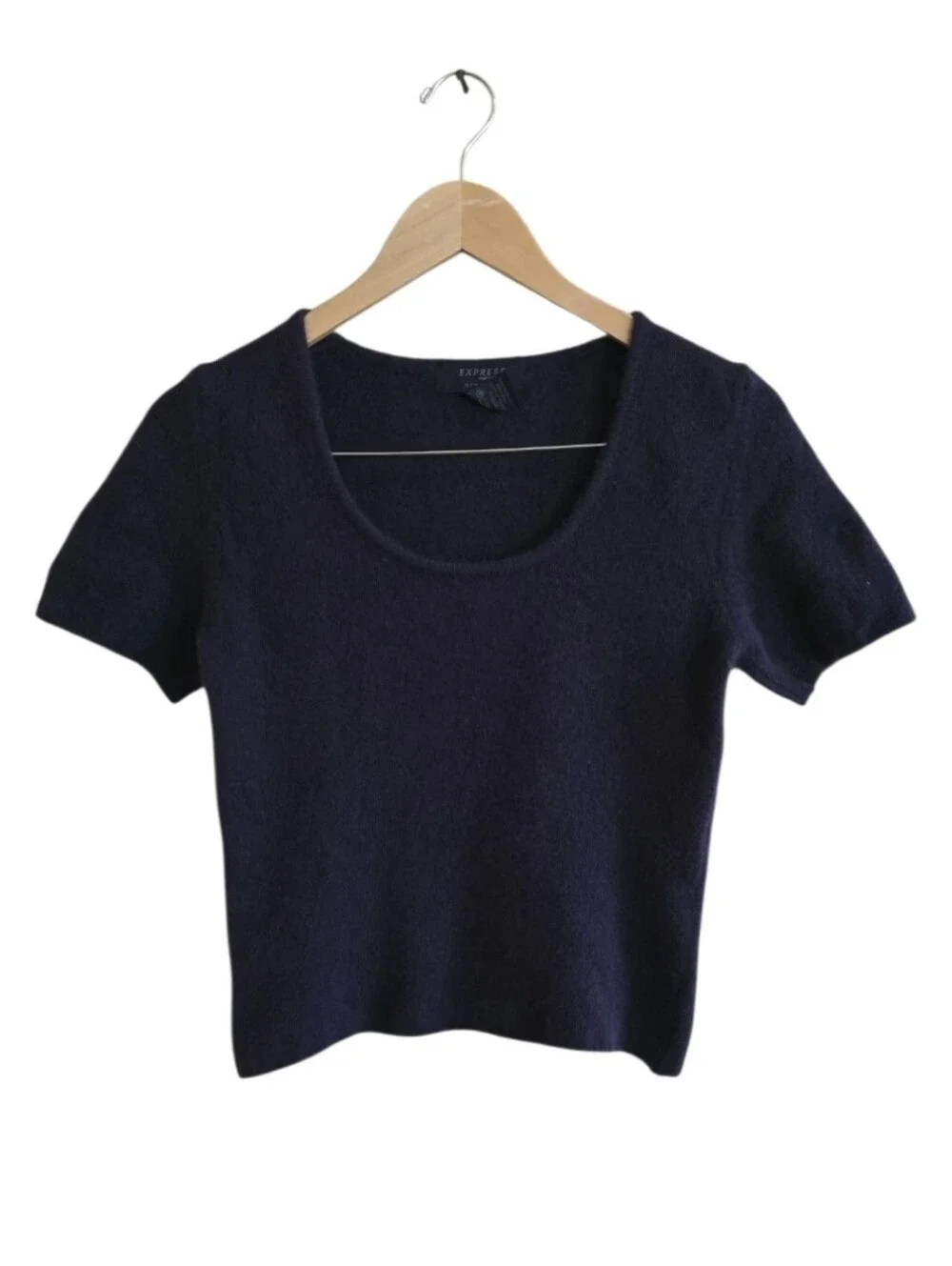 Express Deep Purple Wool & Angora Hair Blend Short Sleeve Sweater. Size Small